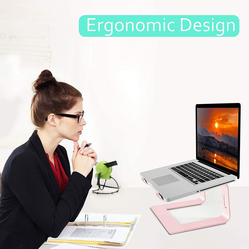 Orionstar Ergonomic Laptop Stand, Premium 5mm Aluminum Riser for 10 - 15.6 Inch Notebook Computer, Tool - Free Detachable Elevator Holder for Desk Office, Sturdy Riser for Eye - Level Neck Relief (Pink)