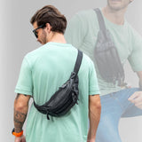 OrrinSports Black Leather Fanny Pack for Men & Women, Fashionable Multi - Pockets Waist Belt Bag for Travel Sports Hiking Cycling Fishing Running