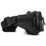 OrrinSports Black Leather Fanny Pack for Men & Women, Fashionable Multi - Pockets Waist Belt Bag for Travel Sports Hiking Cycling Fishing Running