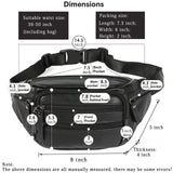 OrrinSports Black Leather Fanny Pack for Men & Women, Fashionable Multi - Pockets Waist Belt Bag for Travel Sports Hiking Cycling Fishing Running