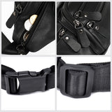 OrrinSports Black Leather Fanny Pack for Men & Women, Fashionable Multi - Pockets Waist Belt Bag for Travel Sports Hiking Cycling Fishing Running