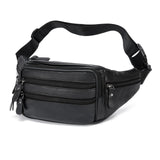OrrinSports Black Leather Fanny Pack for Men & Women, Fashionable Multi - Pockets Waist Belt Bag for Travel Sports Hiking Cycling Fishing Running