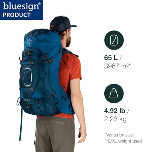 Osprey Aether 65L Men's Backpacking Backpack, Black, L/XL, Extended Fit | Osprey Backpacks