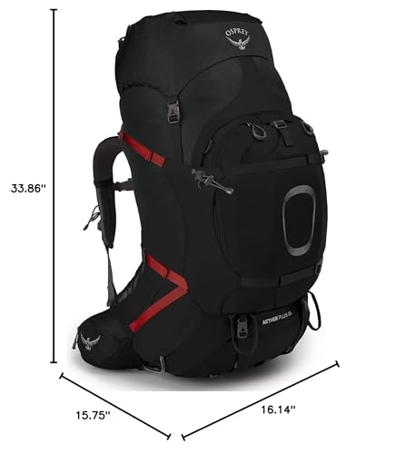 Osprey Aether Plus 85L Men's Backpacking Backpack, Black, L/XL