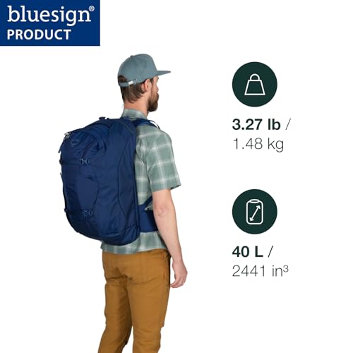 Osprey Farpoint 40L Men's Travel Backpack - Carry On Bag with Laptop Sleeve and Toiletry Pocket, Antique Blue | Osprey Backpacks