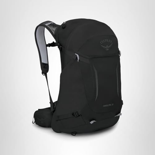 Osprey Hikelite 28L Lightweight Hiking Backpack - Durable Travel Daypack with Rain Cover for Men and Women, Black, M/L