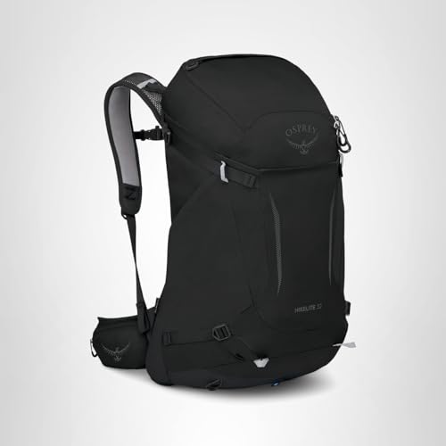 Osprey Hikelite 32L Lightweight Hiking Backpack - Durable Travel Daypack with Rain Cover for Men and Women, Black, S/M