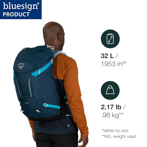 Osprey Hikelite 32L Lightweight Hiking Backpack - Durable Travel Daypack with Rain Cover for Men and Women, Chameleon/Black, M/L | Osprey Backpacks
