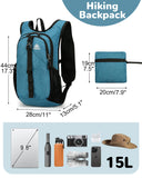 Outplea Folding Hiking Backpack with Phone Pocket for Men Women, Small Ultralight Packable Casual Daypack with Shoulder Chest Straps for Travel, 15L Foldable Lightweight Day Pack, Blue