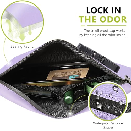 OZCHIN Smell Proof Bag with Combination Lock 10 X 7 inchs Locking Bag PU Leather Waterproof Lockable Case Great Gift Ideal