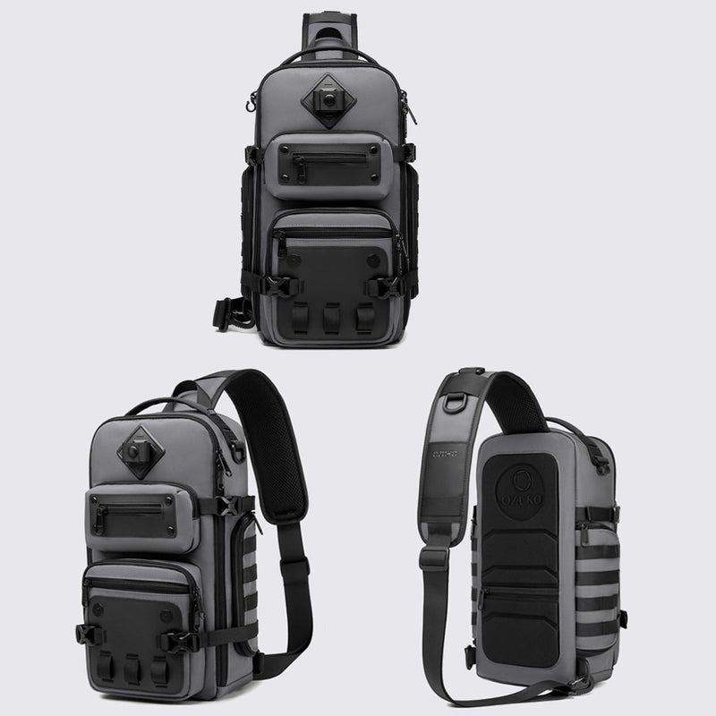 OZUKO Tactical Backpack Chest Sling Bags for Men, Waterproof Crossbody Shoulder Daypack for Outdoor Walking Hiking Trekking (Dark gray)