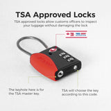 pack all TSA Approved Cable Luggage Locks, 3 Digit Combination Padlocks, Travel Lock for Suitcases & Bag, Alloy Body, Travel Accessories (1 Pack)（Red）