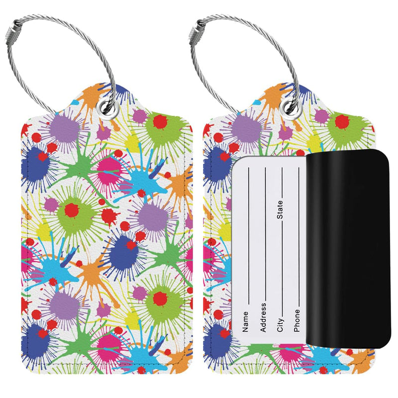 Pack of 2, Vegan Leather Luggage Tags (Stain Iii Select Pattern) Suitcase ID Tags with Privacy Cover for Baggage, Backpack, Travel Bag, Kids, Women, Men