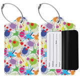 Pack of 2, Vegan Leather Luggage Tags (Stain Iii Select Pattern) Suitcase ID Tags with Privacy Cover for Baggage, Backpack, Travel Bag, Kids, Women, Men