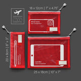 Pack of 3 Nylon Zipper Mesh Pouch Set with Name Tab – Travel & Makeup Organizer – True Red