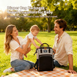Packino Diaper Bag Backpack for Women - Multifunction Travel Essentials Baby Diaper Bag with Changing Pad, Large Backpack Baby Girl Boy, Insulated Bottle Holders & Stroller Straps (Black+Gray)