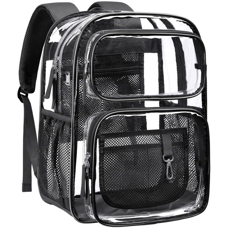 PACKISM Clear Backpack for School - 17 inch Large Heavy Duty Bookbag, Reinforced See Through PVC Transparent Backpack for Students Men Women, Active Black (Age 12+)