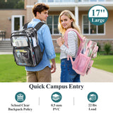 PACKISM Clear Backpack for School - 17 inch Large Heavy Duty Bookbag, Reinforced See Through PVC Transparent Backpack for Students Men Women, Active Black (Age 12+)