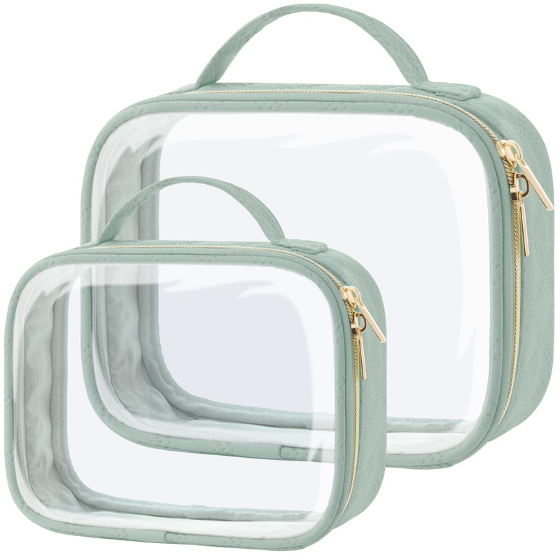 PACKISM TSA Approved Toiletry Bag Combo Pack, 1 Clear Makeup Bag Medium & Large for Checked Luggage, Clear Travel Bag with Handle, Water - resistant Travel Essentials Organizer, Laurel Green