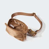 Pander Two Way Zipper Fanny Pack Nylon Everywhere Belt Bag for Women, Water Repellent Waist Packs, Crossbody Bags with Adjustable Strap (Caramel Brown).