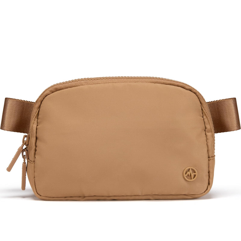 Pander Two Way Zipper Fanny Pack Nylon Everywhere Belt Bag for Women, Water Repellent Waist Packs, Crossbody Bags with Adjustable Strap (Caramel Brown).