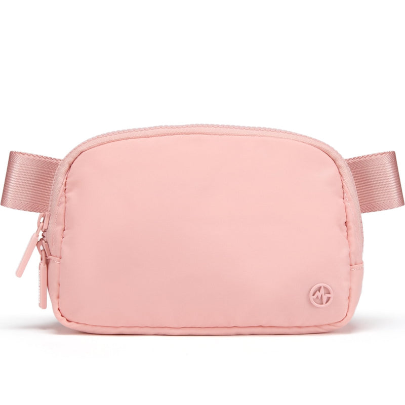 Pander Two Way Zipper Fanny Pack Nylon Everywhere Belt Bag for Women, Water Repellent Waist Packs, Crossbody Bags with Adjustable Strap (Mono Pink).