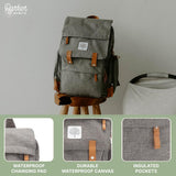 Parker Baby Co. Diaper Backpack - Large Diaper Bag with Insulated Pockets, Stroller Straps and Changing Pad - Birch Bag - Gray