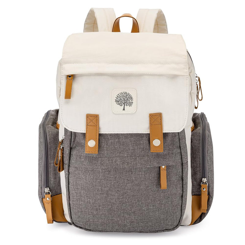 Parker Baby Diaper Backpack - Large Diaper Bag with Insulated Pockets, Stroller Straps and Changing Pad - "Birch Bag" - Cream