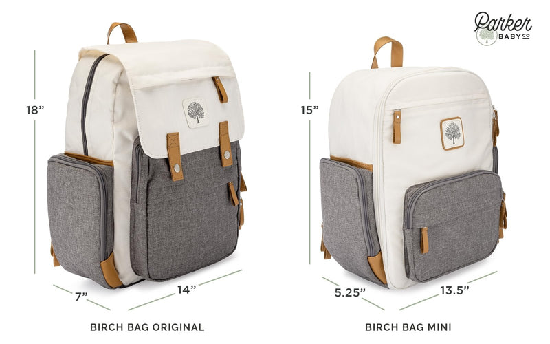 Parker Baby Diaper Backpack - Large Diaper Bag with Insulated Pockets, Stroller Straps and Changing Pad - "Birch Bag" - Cream