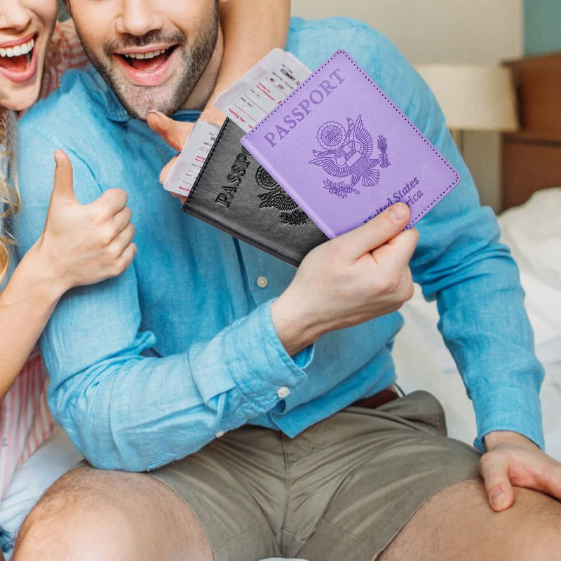 Passport and Vaccine Card Holder Cover Combo, Passport Case /Wallet with Vaccine Card Slot for Women and Men(AL - Purple)