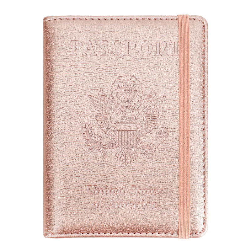Passport Holder for Travel Essentials, Passport Cover Wallet Passport Holders for Women Men, PU Leather Passport Book Card Case with Pen Holder for Family Travel Must Haves Accessories, Rose Gold
