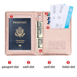 Passport Holder for Travel Essentials, Passport Cover Wallet Passport Holders for Women Men, PU Leather Passport Book Card Case with Pen Holder for Family Travel Must Haves Accessories, Rose Gold