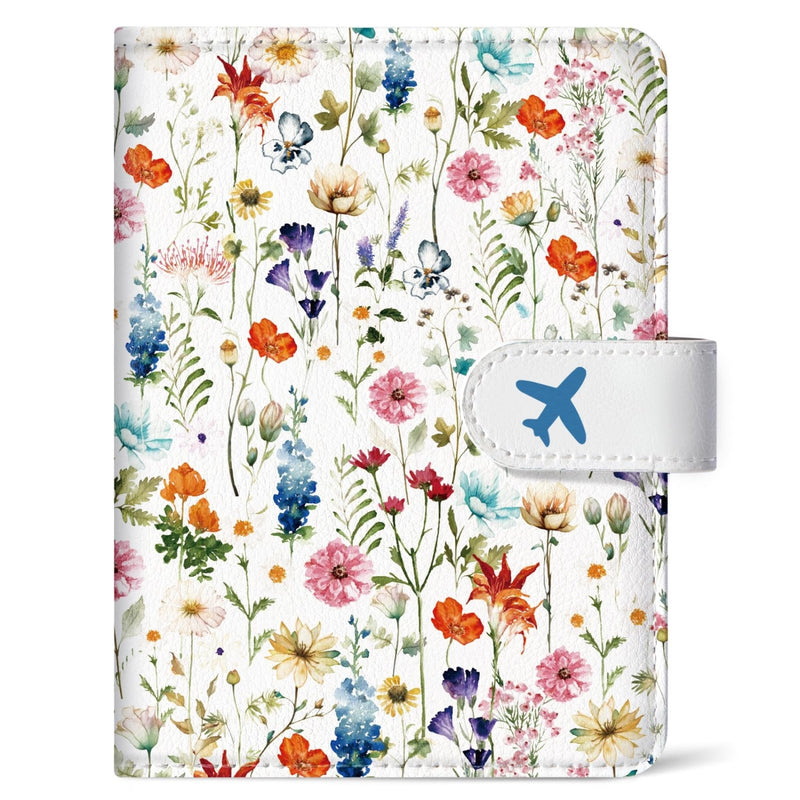 Passport Holder for Travel Essentials, RFID Blocking Leather Cover Wallet with Magnetic Closure, Aesthetic & Cute Passport Book Case for Women and Men - Wildflower