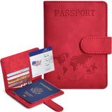 Passport Holder, Passport Cover with Credit Card Slot and Boarding Pass Slot Combo, Passport Wallet Case Book Travel Must Have, RFID Blocking Leather Travel Accessories, Red