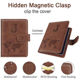 Passport Holder Wallet Cover Personalized Letter A - Z Travel Wallet RFID Blocking Passport Cover Wallet Case for Travel Passport Book Holders for Women and Men, Brown - J