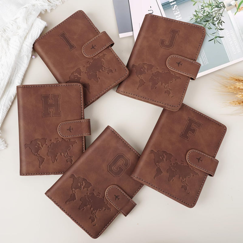 Passport Holder Wallet Cover Personalized Letter A - Z Travel Wallet RFID Blocking Passport Cover Wallet Case for Travel Passport Book Holders for Women and Men, Brown - J