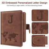 Passport Holder Wallet Cover Personalized Letter A - Z Travel Wallet RFID Blocking Passport Cover Wallet Case for Travel Passport Book Holders for Women and Men, Brown - J