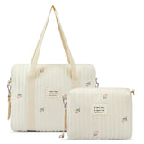 Paterr 2pcs Quilted Diaper Bag Tote Set Multifunction Cotton Maternity Hospital Bag Overnight Travel Handbag for Women Nurse(Tulip)