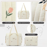 Paterr 2pcs Quilted Diaper Bag Tote Set Multifunction Cotton Maternity Hospital Bag Overnight Travel Handbag for Women Nurse(Tulip)