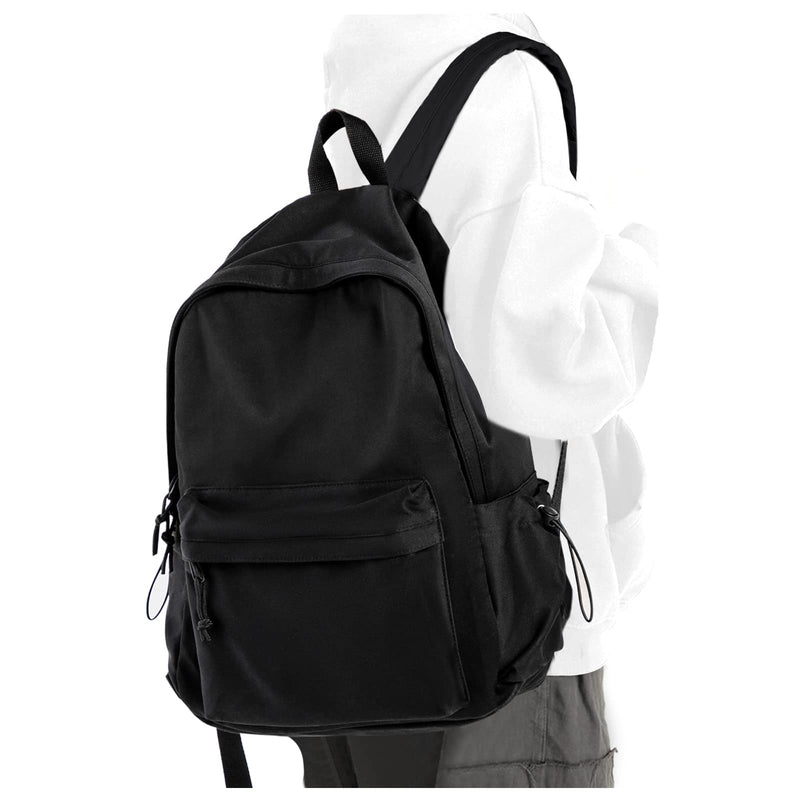 PAUBACK Black School Backpack for Girls Women Waterproof High School Book Bag Cute Backpack for Men Teens Boys, Lightweight Simple Middle School Back Pack Daypack