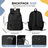 PAUBACK Black School Backpack for Girls Women Waterproof High School Book Bag Cute Backpack for Men Teens Boys, Lightweight Simple Middle School Back Pack Daypack