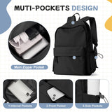 PAUBACK Black School Backpack for Girls Women Waterproof High School Book Bag Cute Backpack for Men Teens Boys, Lightweight Simple Middle School Back Pack Daypack