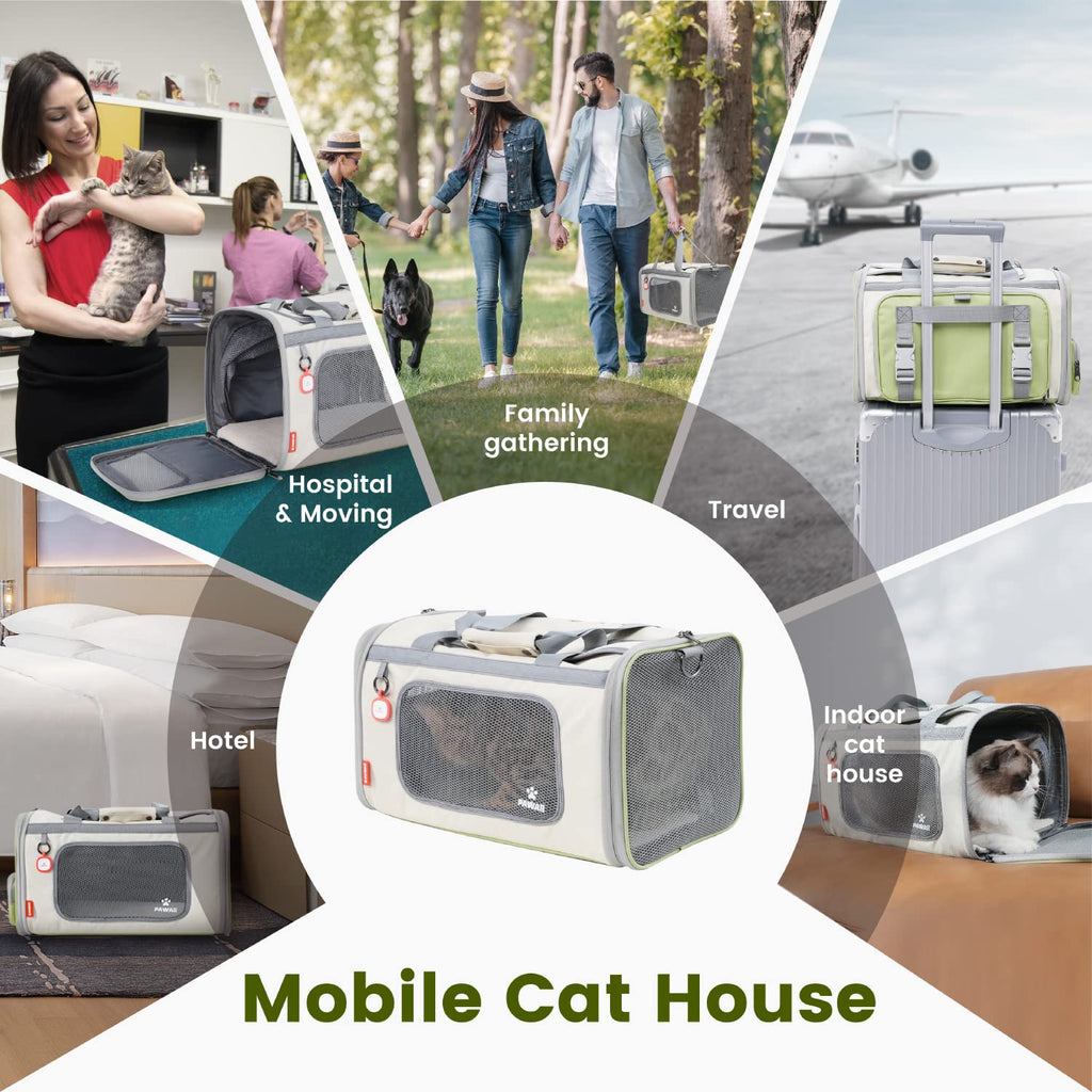 Pawaii Cat Carrier with ID Tag, TSA Airline Approved Soft Sided Collapsible Pet Travel Carrier, Portable Comfortable Convenient Foldable Cat Travel Bag