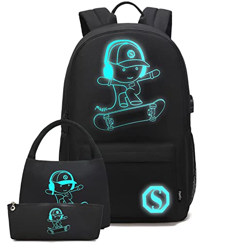 Pawsky School Backpack for Boys Kids Backpack Kindergarten Elementary Middle School College Book Bags with Lunch Box and Pencil Case, Waterproof Travel Back Pack Laptop Backpack (Black)