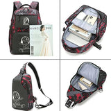Pawsky Skateboard Anime Luminous Backpack School Backpack with USB Charging Port for Teen Boys, College School Bookbag Lightweight Laptop Bag with Sling Bag Set, Red