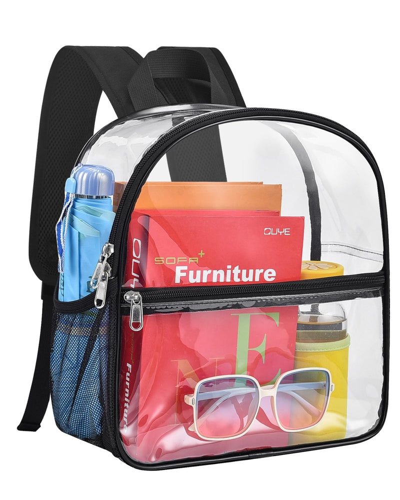 Paxiland Clear Backpack Stadium Approved 12×12×6 with Reinforced and Wider Shoulder Straps, Small Clear Bag for Schools, Concerts, Work, Festivals and Sporting Events - Black