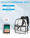 Paxiland Clear Backpack Stadium Approved 12×12×6 with Reinforced and Wider Shoulder Straps, Small Clear Bag for Schools, Concerts, Work, Festivals and Sporting Events - Black