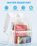 Paxiland Clear Backpack Stadium Approved, Size 12x9x4 Small Clear Bag for Stadium Events with Front Pocket, See Through Backpack for Sport Events Concert, White