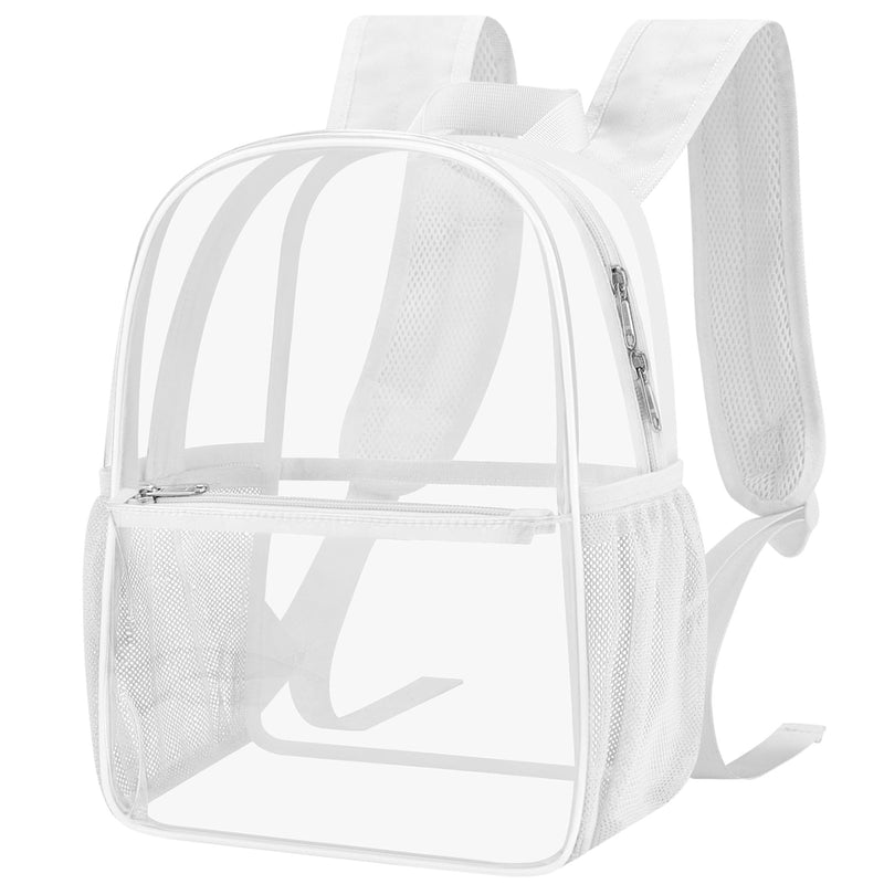 Paxiland Clear Backpack Stadium Approved, Size 12x9x4 Small Clear Bag for Stadium Events with Front Pocket, See Through Backpack for Sport Events Concert, White