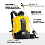 Paxwrenx 4 - Gallon Battery Powered Backpack Sprayer, Compatible with DeWalt 20V MAX, 0 - 90 PSI Adjustable, 100+ Gal Per Charge, Cordless Garden Sprayer for Lawn Care, Tool Only (Battery Not Included)